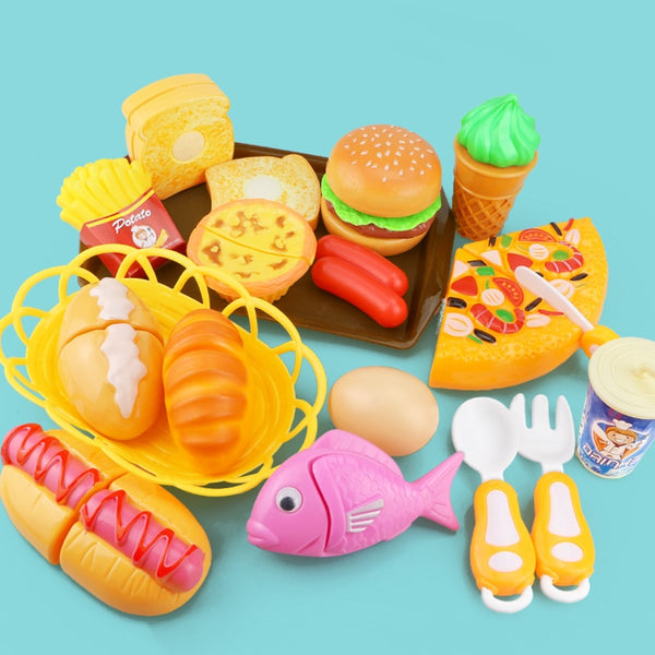 Children Kitchen Cutting Toys Pizza Hamburger Bread Fast Food Pretend Play Plastic Miniature Food